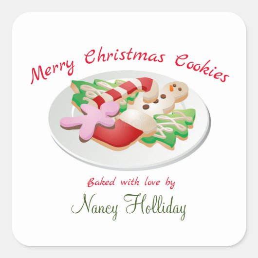 メリークリスマスクッキーホリデーシール スクエアシール (正面)