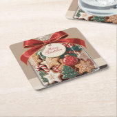 メリークリスマスクッキー瓶コースターセット スクエアペーパーコースター (アングル)