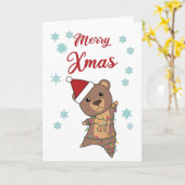 メリークリスマスクマ雪の冬テディキッズ カード (黄色い花)