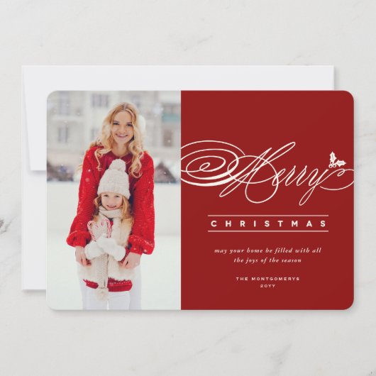 メリークリスマスクラシックのスクリプトフォトシエレガントック シーズンカード (正面)