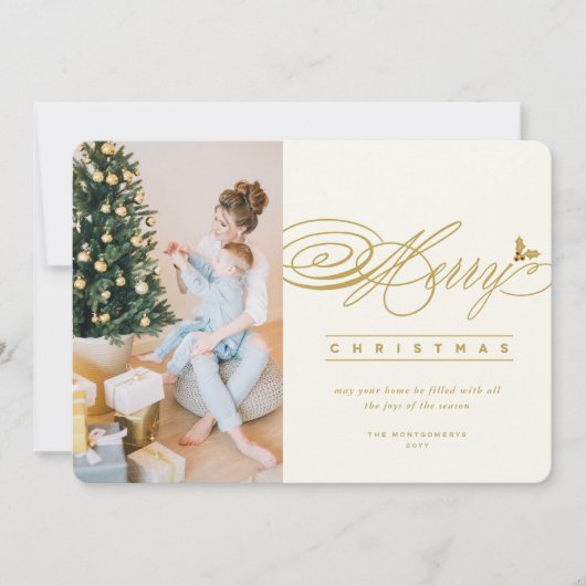 メリークリスマスクラシックのスクリプトフォトシエレガントック シーズンカード (正面)