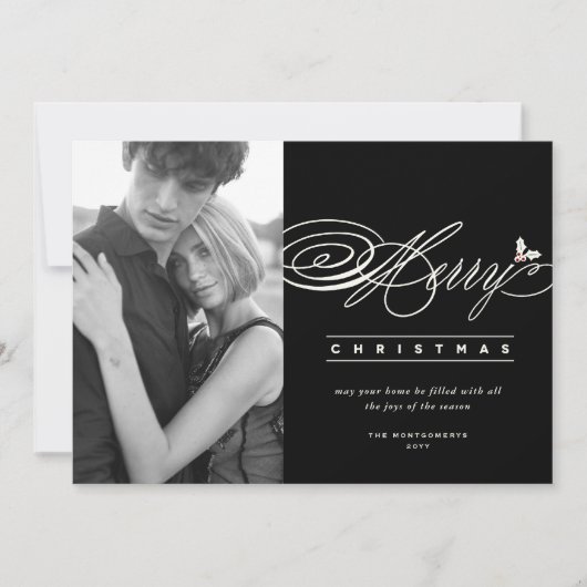 メリークリスマスクラシックのスクリプトフォトシエレガントック シーズンカード (正面)
