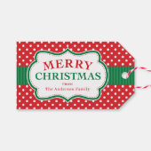 メリークリスマスクラシックのパーソナライズされた贈り物ラベル ギフトタグ (正面(横))