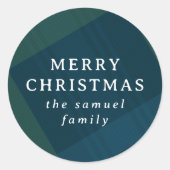 メリークリスマスクラシックの休日のプレイドパーソナライズされた ラウンドシール (正面)