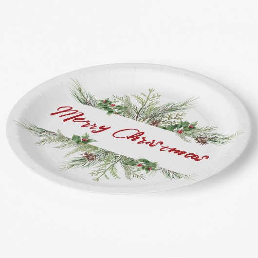 メリークリスマスクラシックの冬のウィースグリーティング ペーパープレート (アングル)