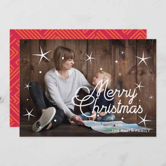 メリークリスマスクラシックの家族の写真 シーズンカード (正面/裏面)