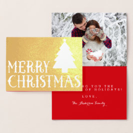 メリークリスマスクラシックの木の写真テーマ 箔カード