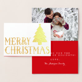 メリークリスマスクラシックの木の写真テーマ 箔カード