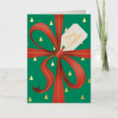 メリークリスマスクラシックの赤いリボンギフト 箔シーズンカード (正面)