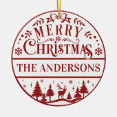 メリークリスマスクラシックカスタム家族記念 セラミックオーナメント (正面)