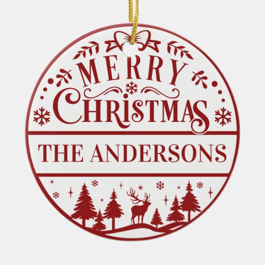 メリークリスマスクラシックカスタム家族記念 セラミックオーナメント (正面)