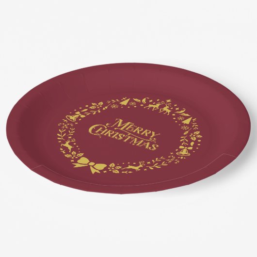 メリークリスマスクラシッククリスマス赤い休日 ペーパープレート (アングル)
