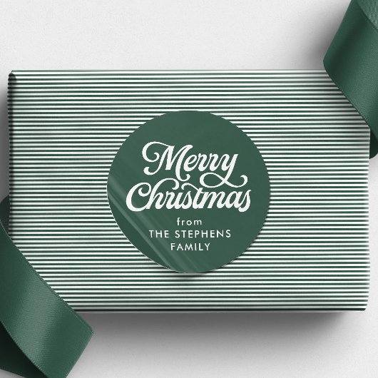 メリークリスマスクラシックグリーンホリデーギフト ラウンドシール