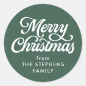 メリークリスマスクラシックグリーンホリデーギフト ラウンドシール (正面)