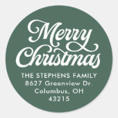 メリークリスマスクラシックグリーン差出人住所 ラウンドシール (正面)