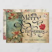 メリークリスマスクラシックシックフラワーズタイポグラフィ シーズンカード (正面/裏面)