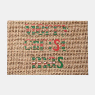メリークリスマスクラシックタータンチェック文字オンバーラップかわいい ドアマット