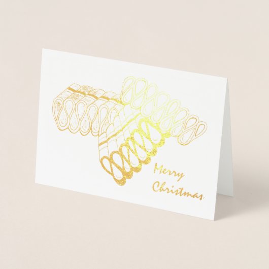 メリークリスマスクラシックリボンキャンディホリデークリスマス 箔カード (正面)