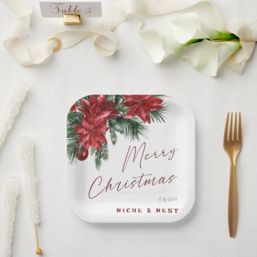 メリークリスマスクラシックリースクリスマスパーティー ペーパープレート (ウェディング)