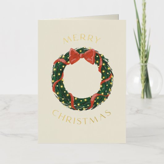 メリークリスマスクラシックリース金ゴールド 箔シーズンカード (正面)
