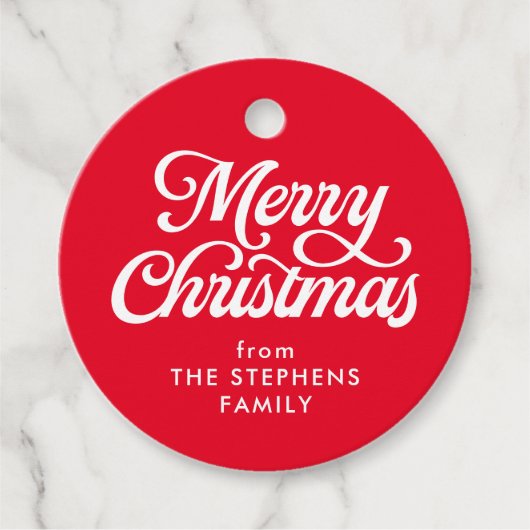 メリークリスマスクラシックレッドホリデーギフトラベル フェイバータグ (正面)