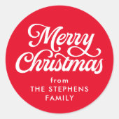 メリークリスマスクラシックレッドホリデーギフト ラウンドシール (正面)