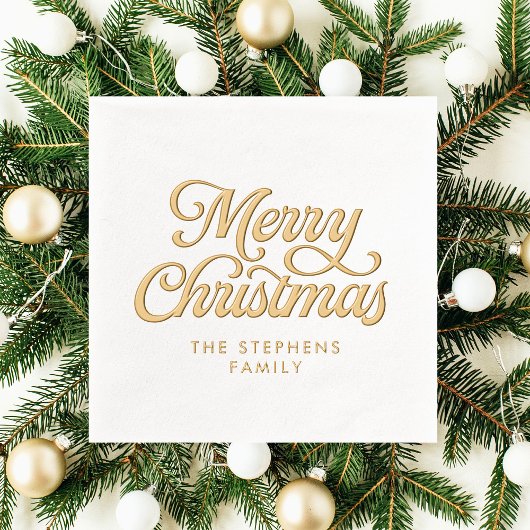 メリークリスマスクラシックレトロスクリプト休日パーティー 箔ナプキン