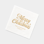 メリークリスマスクラシックレトロスクリプト休日パーティー 箔ナプキン (左)