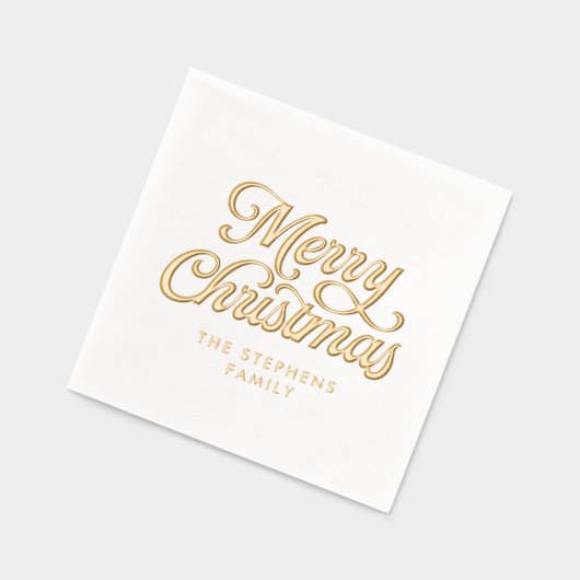 メリークリスマスクラシックレトロスクリプト休日パーティー 箔ナプキン (左)