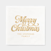 メリークリスマスクラシックレトロスクリプト休日パーティー 箔ナプキン (正面)