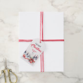 メリークリスマスクラシック赤い金貨と松 ギフトタグ (より糸付き)