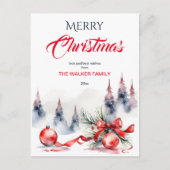 メリークリスマスクラシック赤い金貨と松 シーズンポストカード (正面)