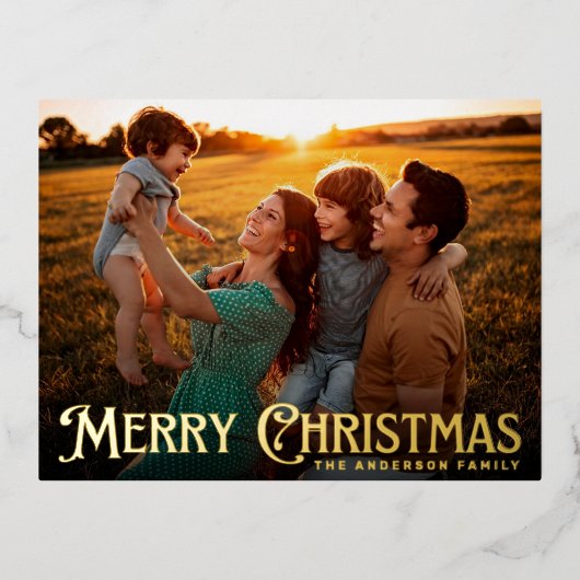 メリークリスマスクラシック金ゴールドお洒落写真 箔シーズンポストカード (正面)