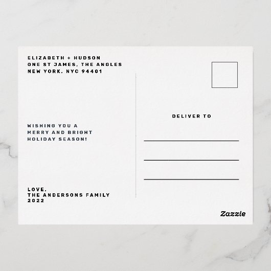 メリークリスマスクラシック金ゴールド伝統的写真 箔シーズンポストカード (裏面)