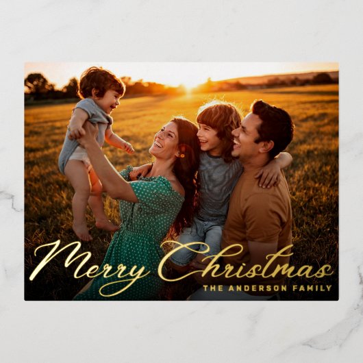 メリークリスマスクラシック金ゴールド伝統的写真 箔シーズンポストカード (正面)