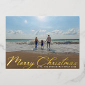 メリークリスマスクラシック金ゴールド伝統的1写真 箔シーズンカード (正面)