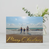 メリークリスマスクラシック金ゴールド伝統的1写真 箔シーズンカード (立ち正面)