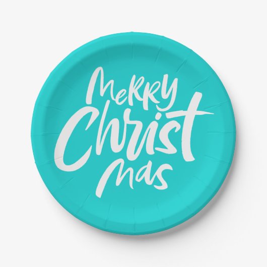 メリークリスマスクリスチャンレタリングキリスト神 ペーパープレート (正面)
