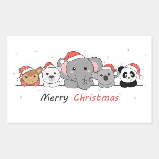 メリークリスマスクリスマスアニマルズキュート動物スクー 長方形シール (正面)