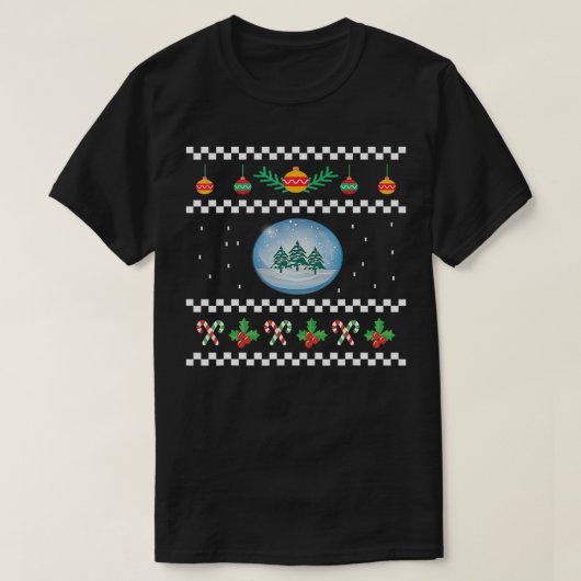 メリークリスマスクリスマスクリスマスツリー醜いスノーグローブ Tシャツ (デザイン正面)