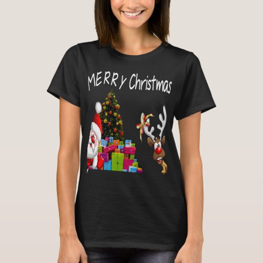 メリークリスマスクリスマスサンタトナカイ Tシャツ (正面)