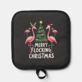 メリークリスマスクリスマスフラミンゴの木を休む 鍋敷き (正面)