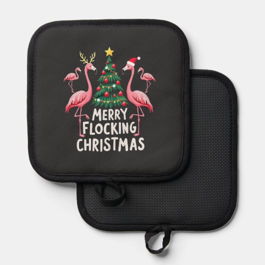 メリークリスマスクリスマスフラミンゴの木を休む 鍋敷き (正面/裏面)