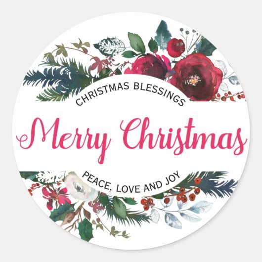 メリークリスマスクリスマス恵みレッドフローラ ラウンドシール (正面)