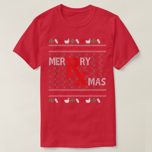 メリークリスマスクリスマス薬剤師醜い薬局テック Tシャツ (デザイン正面)
