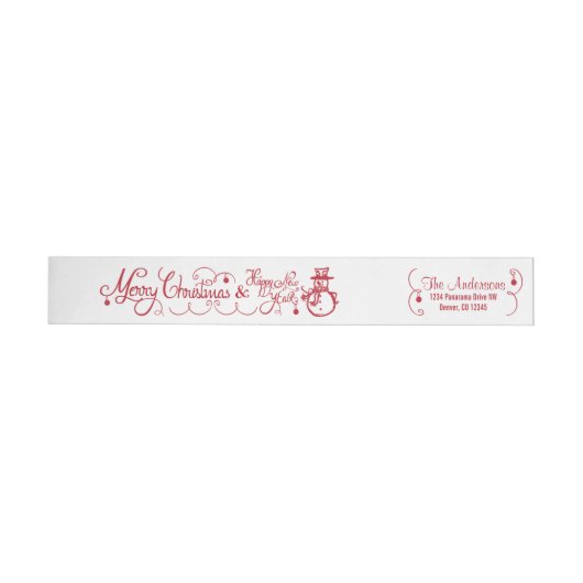 メリークリスマスクリスマス雪だるまレッド差出人住所 ラップアラウンドラベル (単一)