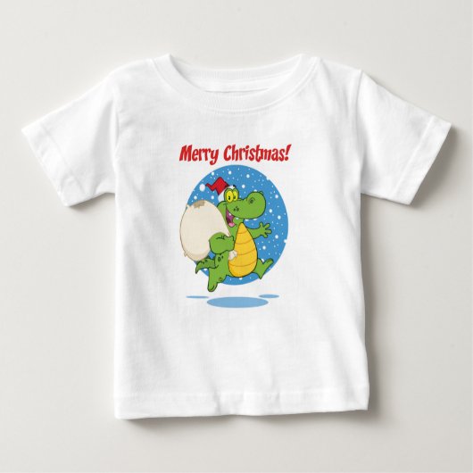 メリークリスマスクロコダイルサンタ |休日 ベビーTシャツ (正面)