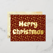 メリークリスマスクロスエレガントレトロ赤ブルゴーニュ 箔シーズンポストカード (正面/裏面)