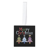 メリークリスマスクロスクリスマスツリーレトロ キューブオーナメント (正面)