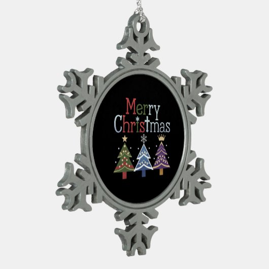 メリークリスマスクロスクリスマスツリーレトロ スノーフレークピューターオーナメント (左)